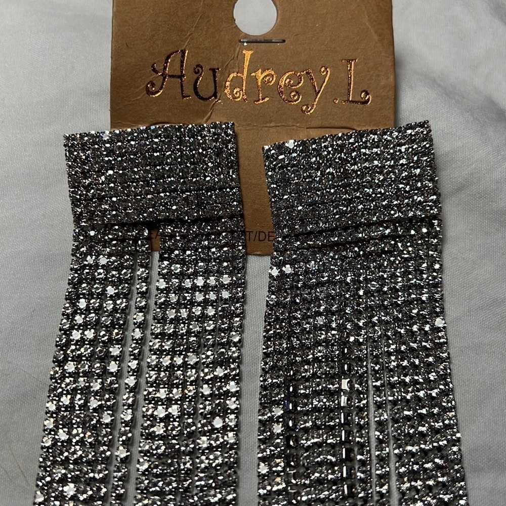 Audrey L Rhinestone Dangle Earrings - Picture 4 of 5